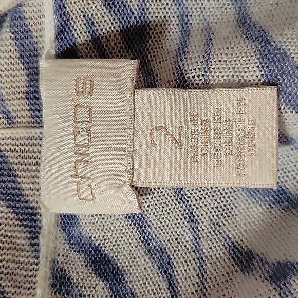 Chico's Zebra Print Open Front Cardigan Textured Trim Lightweight Slinky - Picture 6 of 7